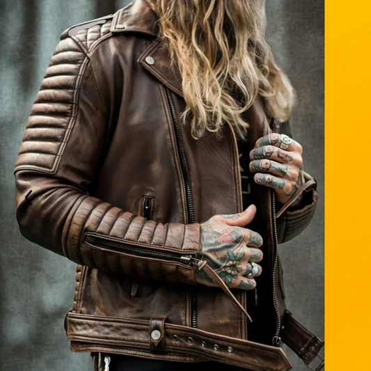 PRINTEVERYTHINGS Menβs Luxury Brown Biker Leather Jacket | Premium & Fashion-Forward
