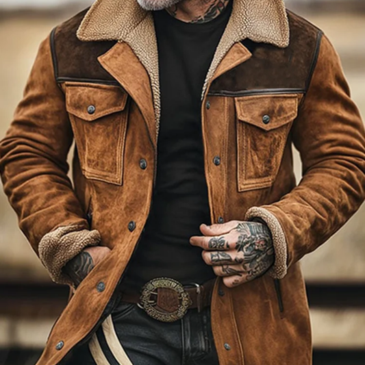 PRINTEVERYTHINGS Premium Brown Long Coat Leather Jacket for Men | Stylish, Comfortable & Classy Design