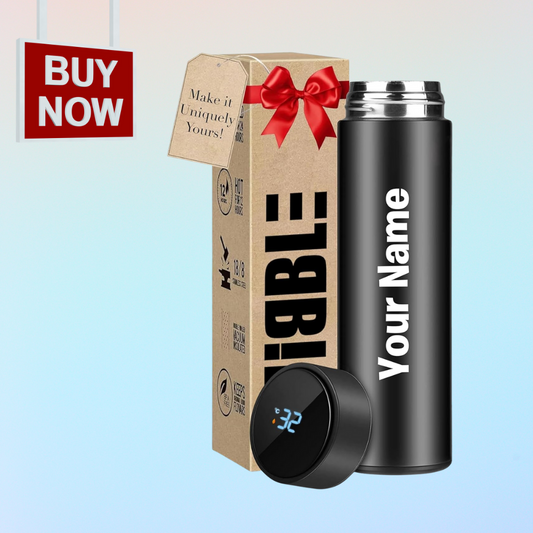 Personalized Temperature Black Bottle – 500ml Stainless Steel, Leakproof, Easy to Carry, Ideal Gift for Office & School