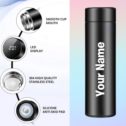 Personalized Temperature Black Bottle – 500ml Stainless Steel, Leakproof, Easy to Carry, Ideal Gift for Office & School