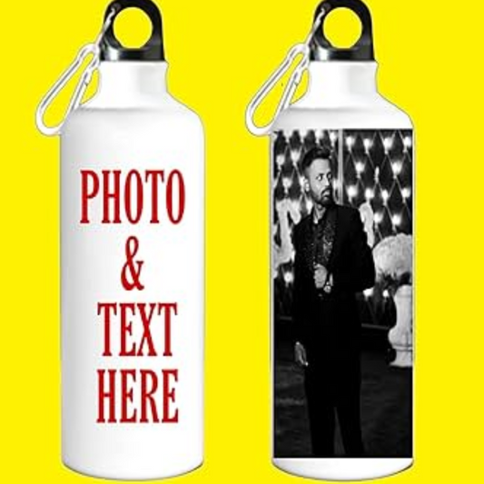 Custom Printed Aluminium Water Bottle – 500ml, Personalized with Your Photo & Name, White Sports Sipper