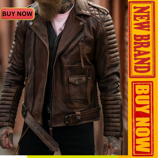 PRINTEVERYTHINGS Men’s Luxury Brown Biker Leather Jacket | Premium & Fashion-Forward