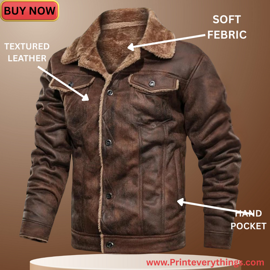 PRINTEVERYTHINGS Premium Brown Textured Leather Jacket | Perfect for Winter | Classy & Comfortable