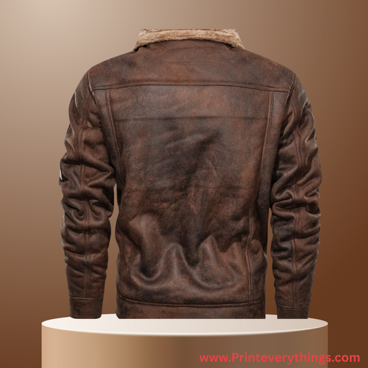 PRINTEVERYTHINGS Premium Brown Textured Leather Jacket | Perfect for Winter | Classy & Comfortable