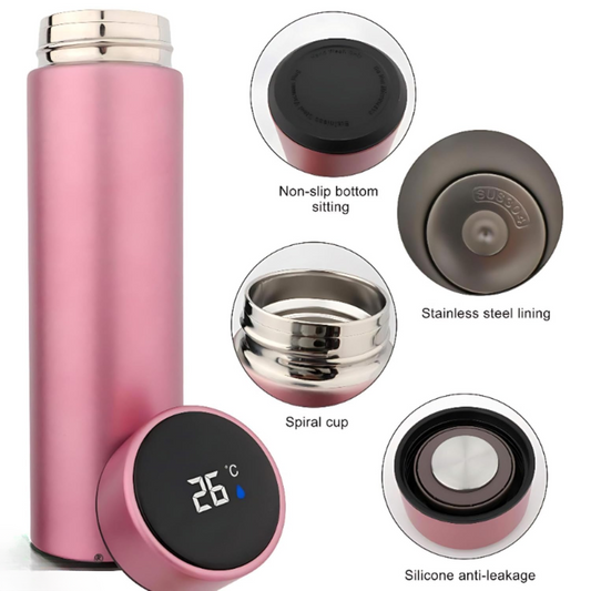Custom Name Stainless Steel Pink Bottle – 500ml Leakproof, Double Wall, Touch Digital, Perfect for Work, Gym & Travel